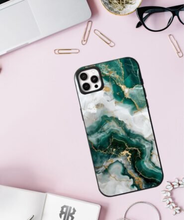 Dark Green Marble-Luxury Glossy Finish Metal Case | All Models